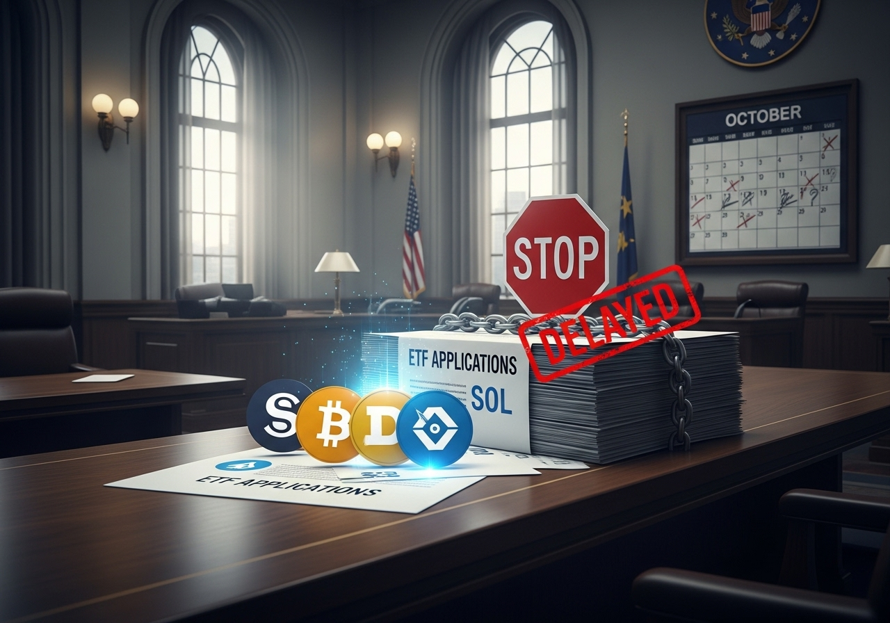 Because the government is shut down, altcoins like Solana and Dogecoin will have to wait longer for U.S. ETF approval.